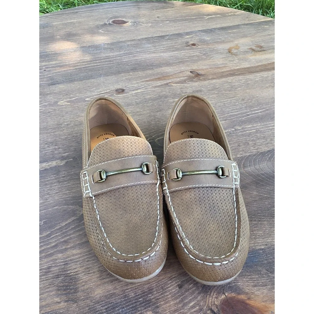US 2- Kohl's Paxton Cognac Boys' Brown Loafer Slip-On Shoes Metal Bar
